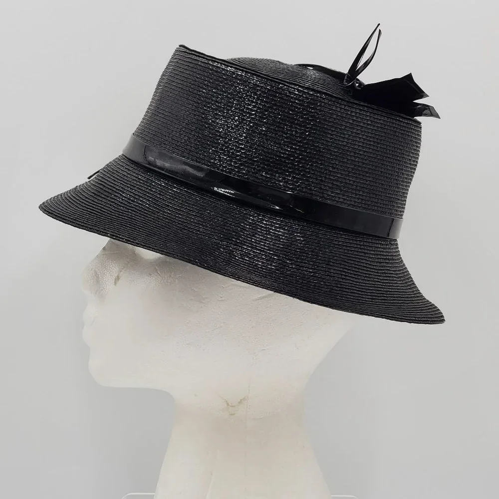 Mr. John Classic Black Hat with Patent Butterfly
